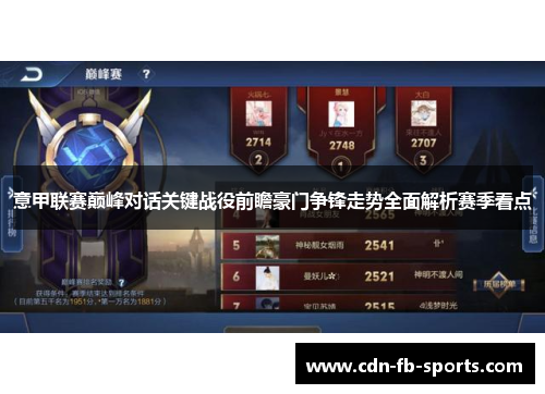 意甲联赛巅峰对话关键战役前瞻豪门争锋走势全面解析赛季看点 意甲联赛巅峰对话关键战役前瞻豪门争锋走势全面解析赛季看点